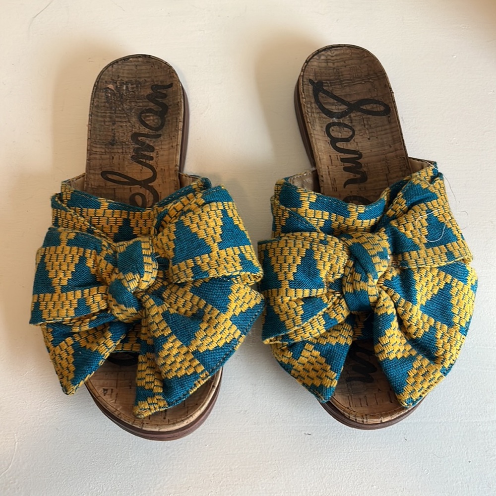 Sam Edelman Blue and Yellow Patterned Sandals - Picture 7 of 12